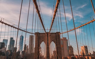 Обои мост, USA, city, motion, bridge, улица, New York, город, США, города, NY, Street, Нью-Йорк, Бруклинский мост, движение, cities