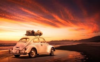 Картинка пляж, Volkswagen, машина