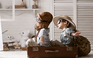 Картинка чемодан, шляпа, лётчики, мишки, игрушки, игра, рюкзак, мальчики