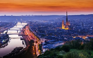 Картинка Франци, Нормандия, Руан, город, вечер, огни