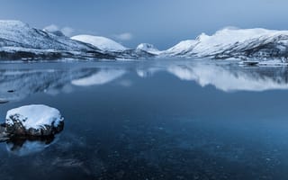 Картинка горы, озеро, Сенья, остров, Норвегия, снег