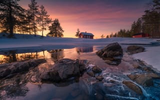 Картинка Ringerike, Norway, домик, лёд, Норвегия, снег