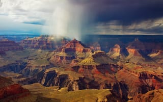 Обои Национальный парк Гранд-Каньон, небо, США, облака, скалы, дождь, тучи