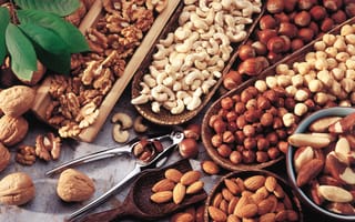 Картинка орехи, ассорти, бразильский, фундук, грецкий, миндаль, кешью