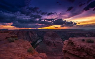 Картинка Колорадо, Arizona, Horseshoe bend, Гранд Каньон, облака, Аризона, пейзаж, США, Colorado, скалы, закат