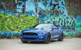 Картинка передок, Ford Mustang, синий, граффити
