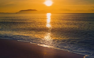 Картинка песок, море, sea, солнце, sunset, закат, волны, лето, sand, пляж, summer, beach