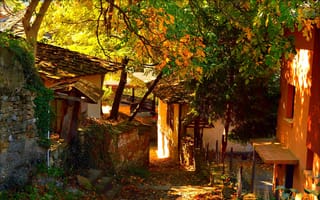 Картинка Дома, Village, Autumn, Houses, Деревня, Осень