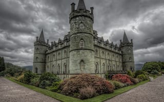 Картинка Inveraray Castle, Замок Инверари, Scotland, кусты, Шотландия