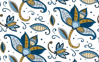Картинка batik, синий, style, цветы, текстура