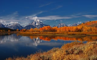 Картинка горы, пейзаж, озеро, осень, деревья, природа
