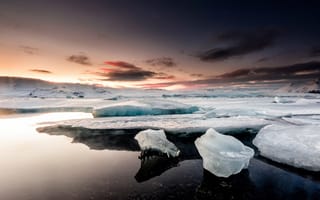 Картинка лед, зима, облака, снег, горы, закат, небо, природа