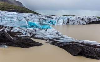 Картинка лед, зима, вода, горы, небо, море, пасмурно, облака