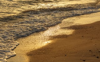 Картинка песок, море, волны, wave, закат, romantic, sea, sunset, summer, пляж, beach, лето, sand