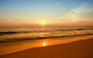 Картинка песок, море, небо, romantic, закат, summer, beach, sand, лето, sunset, sea, пляж