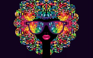 Картинка девушка, губы, colorfull, очки, мозаика