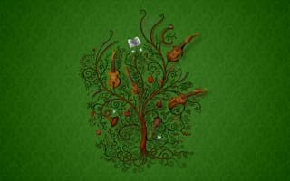 Картинка Зеленый, дерево, инструменты, музыка