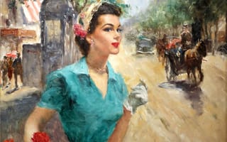 Картинка красные розы, молодая парижанка-2, Пал Фрид, Аннабелла, красавица, Жанровая живопись