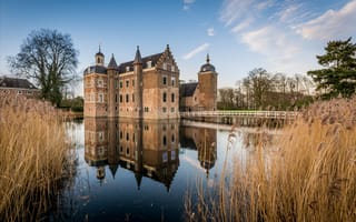 Картинка замок, Castle Ruurlo, Нидерланды, отражение, Голландия