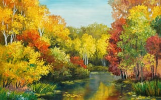 Обои время года, поток, река, окрас, осень, деревья