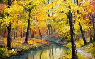 Картинка время года, листья, деревья, река, осень, окрас