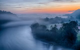 Картинка Германия, река, Бавария, туман, рассвет, утро