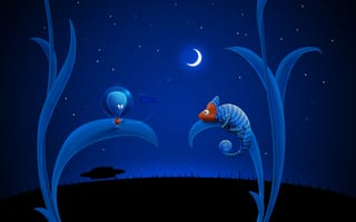 Картинка Синий, хамелеон, луна, инопланетянин, НЛО