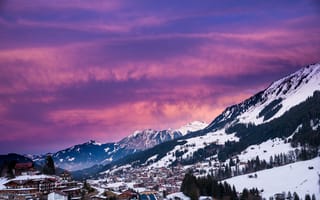 Картинка Австрия, горы, лес, зима, снег, деревья, курорт