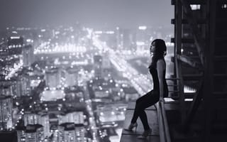 Картинка Вьетнам, sadness, девушка, город, loneliness, высота, одиночество, ночь, печаль, крыша