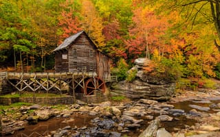 Картинка США, округ Фейетт, штат Западная Виргиния, водяная мельница, New River Gorge, осень, Babcock State Park
