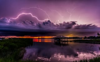 Картинка Lake Charlotte, тучи, озеро, Sebring, стихия, молнии, непогода, Florida