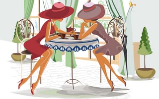 Картинка Кафе, девушки, беседа, общение, столик