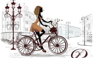 Картинка Улица, Девушка, Велосепед, Площадь, Город, Париж