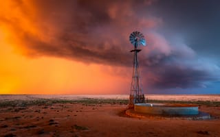 Картинка поле, небо, ветряки