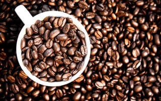 Картинка cup, texture, зерна, beans, кофе, roasted, чашка, coffee