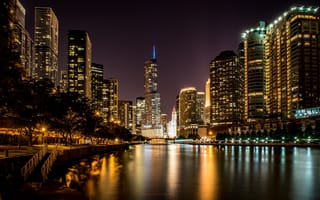 Картинка Ночь, Небоскребы, skyline, nightscape, Chicago, Чикаго, USA