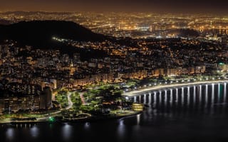 Обои Rio de Janeiro, ночь, огни, панорама, Рио-де-Жанейро, Бразилия