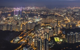 Обои город, Hong Kong, Китай, панорама, Гонконг, огни