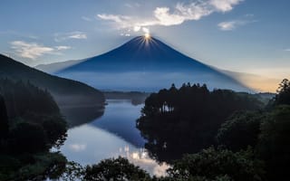 Картинка вулкан, Япония, Фуджи, солнце, гора