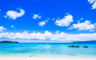 Картинка море, пляж, природа, голубое небо, облака