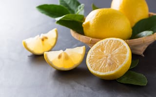 Картинка листья, лимон, цитрус, миска