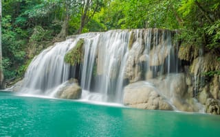 Обои лес, пейзаж, summer, river, waterfall, Тайланд, река, водопад, tropical, landscape, тропический, скалы, beautiful, forest