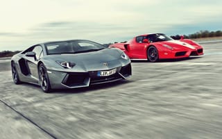 Обои скорость, Lamborghini Aventador LP700-4, гонка, полоса, гиперкары, ferrari enzo, дорога