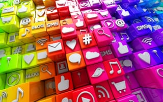 Картинка social, 3d, media, cubes, icons, социальные сети, иконки, интернет, кубики, colorful