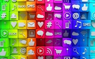 Картинка social, colorful, icons, 3d, иконки, сеть, cubes, media, кубики, социальные сети, интернет