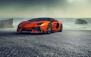Картинка Lamborghini, Orange, Sea, Front, Vorsteiner, Supercar, LP740-4, Aventador-V, Zaragoza