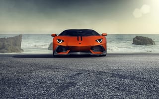 Картинка Lamborghini, Aventador-V, Supercar, Sun, Front, Sea, Zaragoza, LP740-4, Vorsteiner, Orange