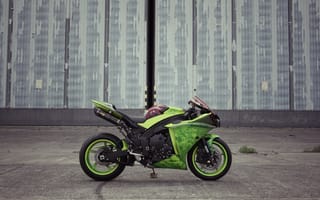 Картинка yamaha, bike, здание, ямаха, профиль, стена, мотоцикл, yzf-r1, green