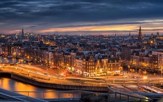 Обои Река, Амстердам, Night Cities, Amsterdam, Ночной город