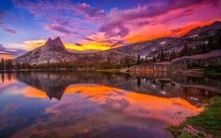 Обои США, закат, отражение, национальный парк, горы, озеро, штат Калифорния, Йосемити